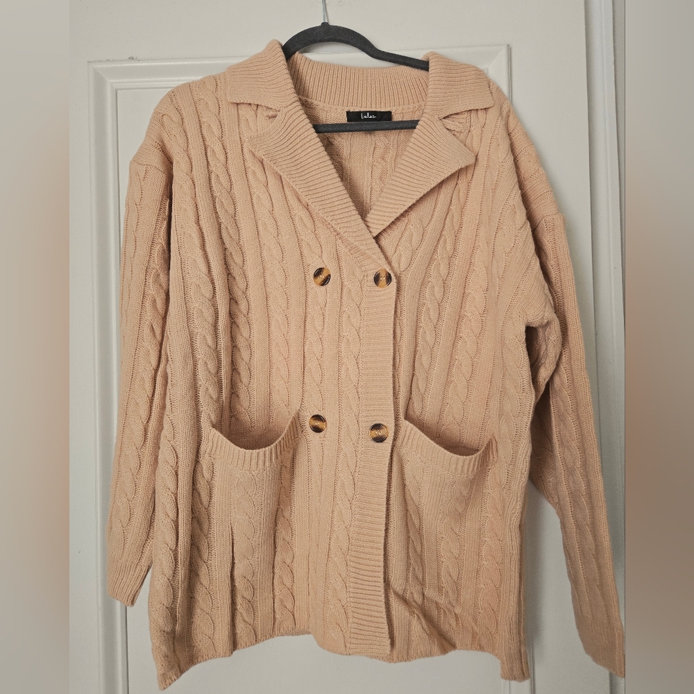 Lulu's Oversized Tan Cable Knit Cardigan Sweater